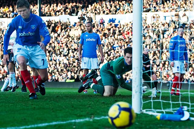 Liverpool go close to scoring against Asmir Begovic in their shock 2-0 Fratton Park defeat in December 2009. Picture: Barry Zee