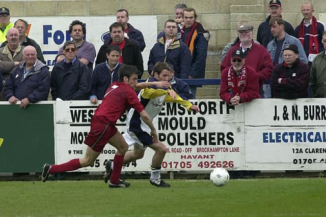 Dean Blake in action for Hawks in the FA Trophy semi-final second leg against Tamworth in 2003.