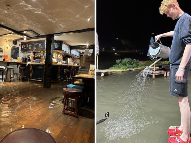 The Ship Inn, a Fuller’s pub in Langstone, was struck by stormy weather which brought seawater to large swathes of the coastline in the early hours of Monday, April 9