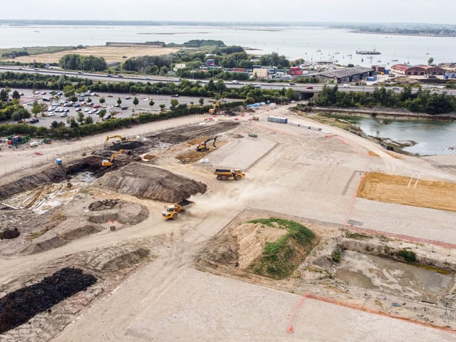 The team at PMC hard at work preparing the site which is currently accessed on the Tipner Range side. When building work is complete this access route will be removed for cars with paths and cycleways put in place. Picture: IslandCity.UK