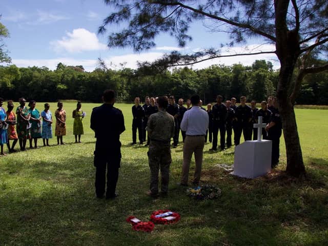 The commemoration of the memorial on Balalae Island, Solomon Islands. Picture: Royal Navy