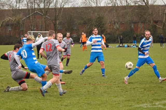 Gosham Rangers (grey) v AC Copnor. Picture: Keith Woodland