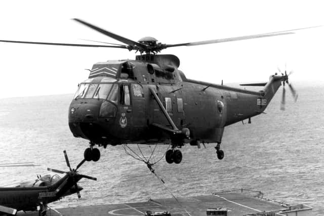A Sea King helicopter during the Falklands Picture: Martin Cleaver/Pool/Getty Images)