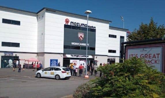 Morecambe FC's Mazuma Stadium. Picture from Google Street View.