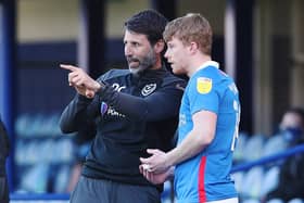 A back injury meant Andy Cannon was mainly confined to the bench after Danny Cowley took charge of Pompey. Picture: Joe Pepler