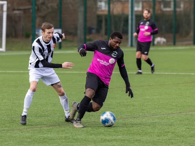 Harvest (pink) v Hayling (black & white). Picture: Mike Cooter