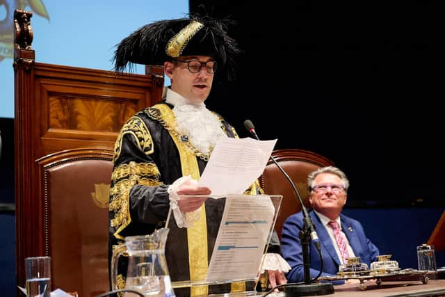 Mayor Making at Portsmouth Guildhall in Portsmouth - The new Lord Mayor Cllr Tom Coles gives his first speech in the position. (Picture: Vernon Nash)