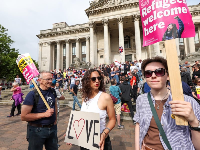 Protestors at Guildhall Square, Portsmouth. Picture: Chris  Moorhouse (030824-12)