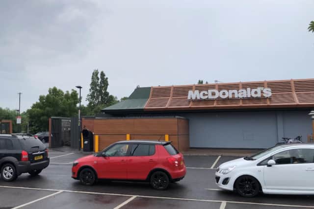 Drivers queuing to use the McDonalds drive-through at the Ocean Retail Park, in Burrfields Road, Portsmouth.