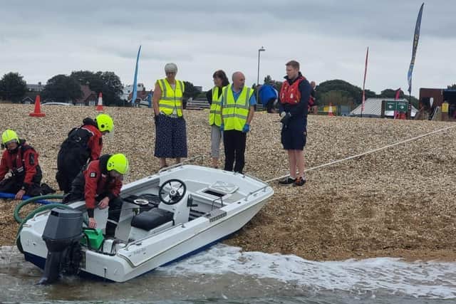 Four people were pulled from the water by Gosport and Fareham Inshore Rescue Service after their boat sunk off Southsea on August 30, 2021.Picture: GAFIRS