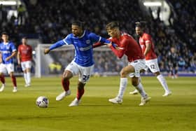 Tino Anjorin in action on his first Pompey start during the Fratton Park encounter with Wycombe. Picture: Jason Brown/ProSportsImages