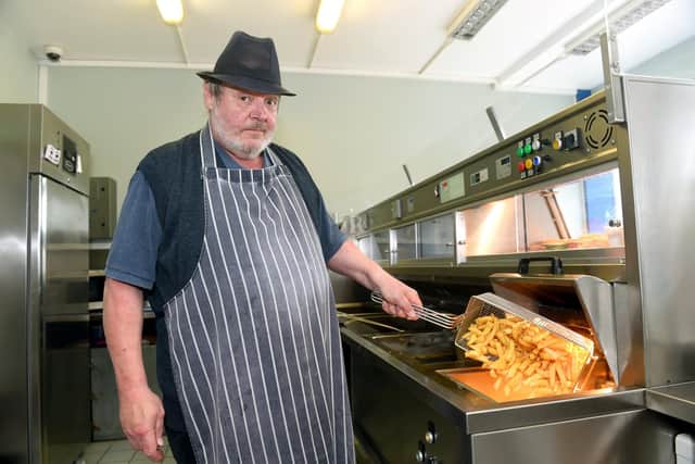 Mr Isherwood said changing oil regularly is essential to producing high quality fish and chips, so cannot afford to buy less of it despite soaring costs. Picture: Sarah Standing (170522-7371).