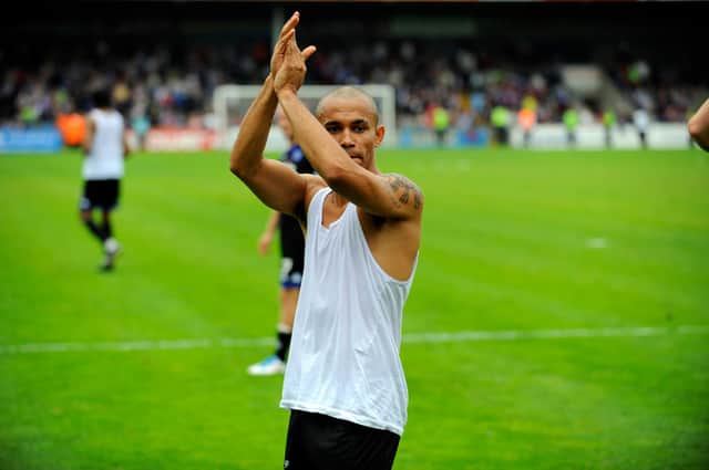 Danny Webber says his Pompey farewell at Scunthorpe after hours earlier being told it would be his last game. Picture: Allan Hutchings
