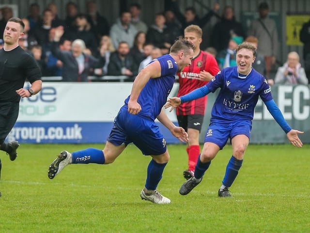 Miles Everett has just scored Baffins' second goal. Picture by Nathan Lipsham