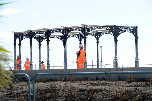 The shelters are being put back together as part of the ongoing sea defence work at Speakers' Corner in Southsea Picture: Sarah Standing(120924-5959)
