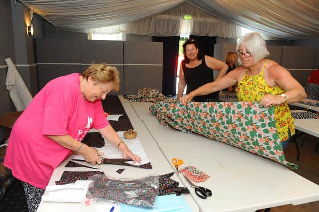 Team Scrubbers at Gosport Masonic Hall in Clarence Road, Gosport, on Friday, May 29, who have been making scrubs, bags and face masks with a team across Hampshire for the last eight weeks.
Picture: Sarah Standing (290520-9126)