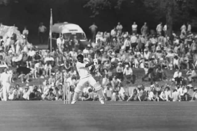 Spectators look on from the bank as Hampshire legend Gordon Greenidge plays for the West Indies against the Duchess of Norfolk's Invitation XI in May 1976 at the Arundel Castle ground, West Sussex. Picture: Central Press/Hulton Archive/Getty Images