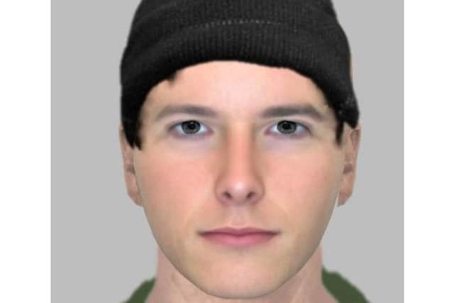 The efit of a man who approached a female jogger and asked her to perform a sex act