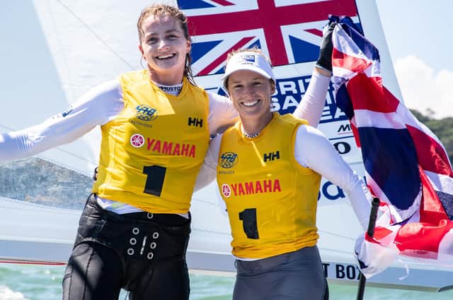 Eilidh McIntyre, left, and Hannah Mills were due to compete for Great Britain in the 2020 Olympics in the 470 sailing event. Picture: Junichi Hirai