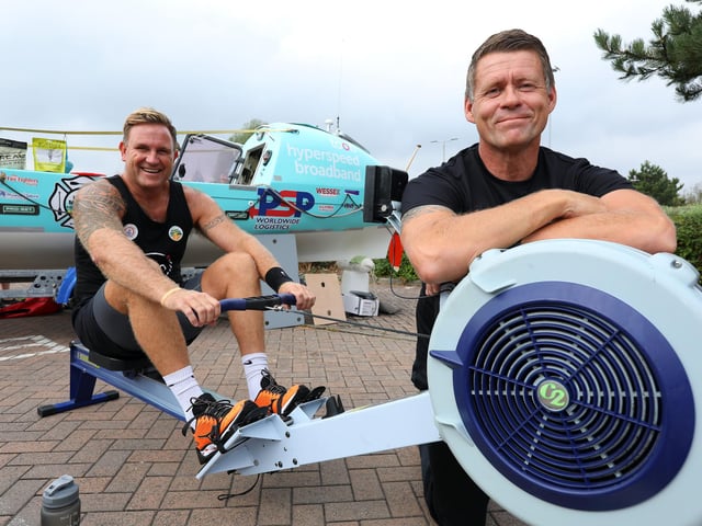 Firefighters Stu Vince and Craig Sadler, right, will be rowing the Atlantic during December in the Talisker Whisky Atalntic Challenge, raising money for firefighters charities and Solent Mind. 999 Day at Port Solent
Picture: Chris Moorhouse (jpns 030922-10)
