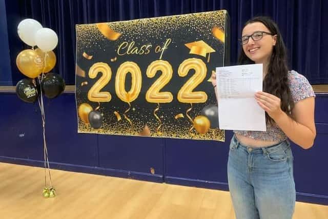 Lucy Brazier, 16, of Portsmouth, at Portsmouth Academy celebrating her results. Picture: Sarah Standing.