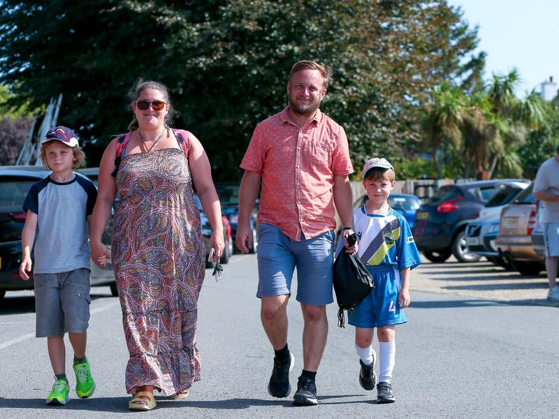 Rachel and Dominic DeBoo and their children Daniel, 9, left, and Isaac, 7, arrive at Gosport Borough FC.
Picture: Chris Moorhouse (jpns 090923-18)