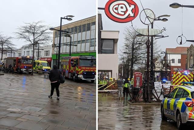 Emergency services have rushed to West Street, Fareham after a large pile of scaffolding has blown off a building.