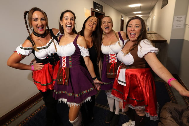 Oktoberfest 2023 at Portsmouth Guildhall. Pictured is action from the event.

Pictured are the Tim Landley's Ladies.

Saturday 28th October 2023.

Picture: Sam Stephenson.