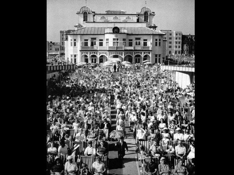 A Miss Southsea beauty contest on South Parade Pier in the 1960's. Contestants walking through.