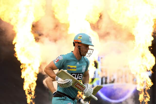 The Heat is on - Chris Lynn  takes to the field during the Big Bash League match between the Brisbane Heat and the Sydney Sixers last year. Photo by Albert Perez/Getty Images.