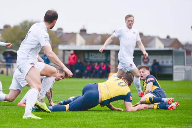 Action from Moneyfields' FA Trophy tie with Truro. Picture: Martyn White.