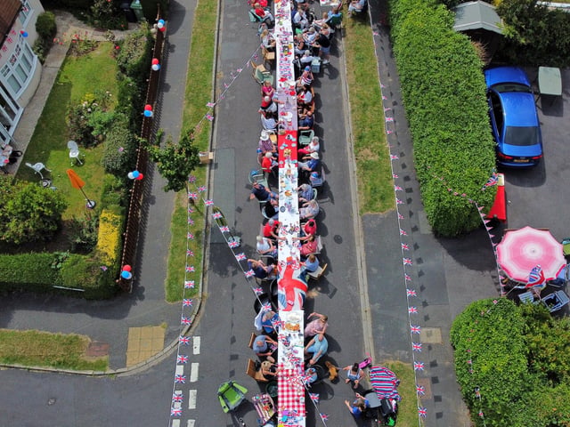 Neighbours out enjoying their street party in Sea View Road, Cosham on Friday
© Simon Czapp/Solent News & Photo Agency