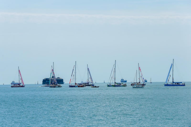 The returning Clipper fleet enter Portsmouth Harbour ahead of their celebrations at Gunwharf.Picture: Chris  Moorhouse (270724-42)