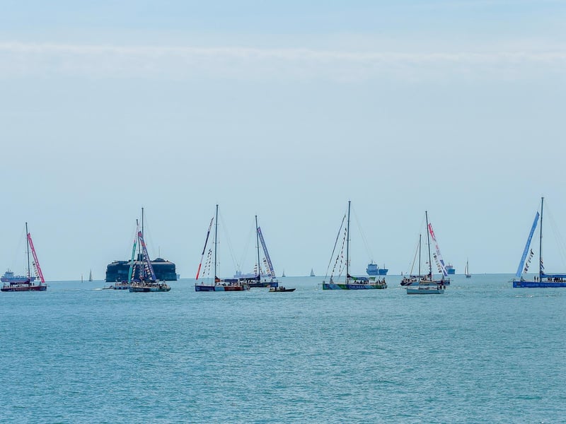 The returning Clipper fleet enter Portsmouth Harbour ahead of their celebrations at Gunwharf.Picture: Chris Moorhouse (270724-42)