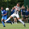 Rudi Blankson, left, in action for Baffins during their surprise pre-season friendly loss to Hayling United at Front Lawn. Picture: Chris Moorhouse
