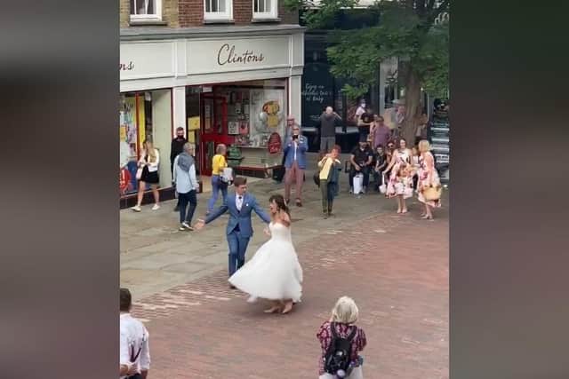 The happy couple enjoying the music in Chichester's East Street. Picture: Debbie Ford