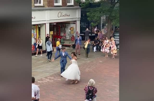 The happy couple enjoying the music in Chichester's East Street. Picture: Debbie Ford