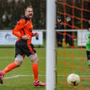 Brett Pitman's smile says it all as he scores his 32nd Wessex League goal of the season. Picture by Daniel Haswell