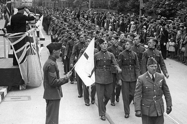 1190 Squadron Air Training Corps march through Portsmouth in 1942 with Laurie Davis on the right of the front rank