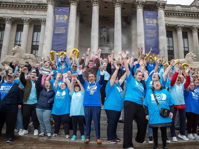 A 250 person strong flash mob took over Guildhall Square to celebrate Portsmouth's 100 years as a City.Pictured - The Flash mob took over Guildhall Square Photos by Alex Shute