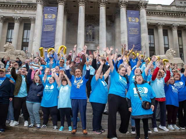 A 250 person strong flash mob took over Guildhall Square to celebrate Portsmouth's 100 years as a City.
Pictured - The Flash mob took over Guildhall Square
Photos by Alex Shute