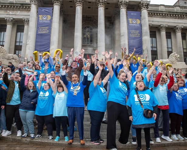 A 250 person strong flash mob took over Guildhall Square to celebrate Portsmouth's 100 years as a City.Pictured - The Flash mob took over Guildhall Square Photos by Alex Shute