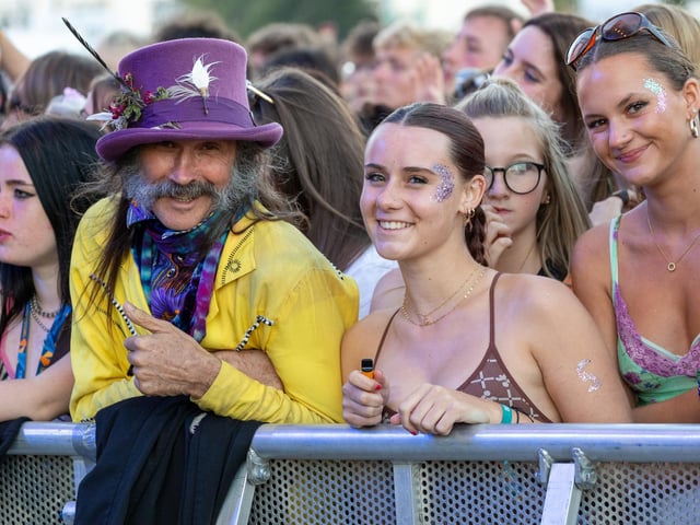 A fan sporting some fine headwear, during Bombay Bicycle Club. Photos by Alex Shute