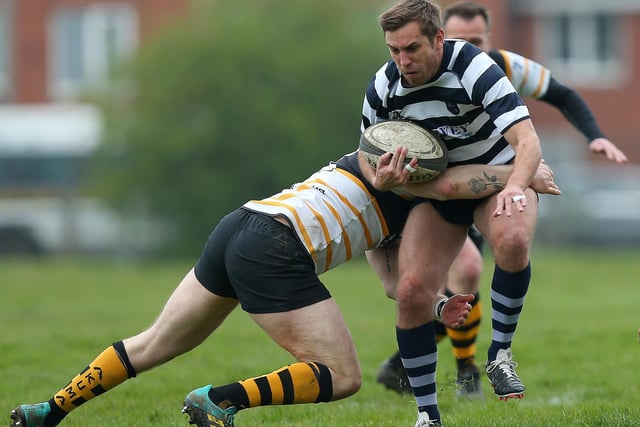 Tom Merritt, right, is tackled. Picture: Chris Moorhouse (jpns 220423-038)