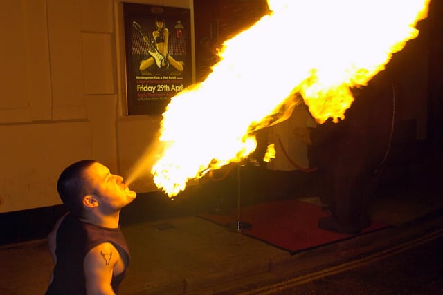 A fire breather at relaunch of Bar Bluu in the 00s.