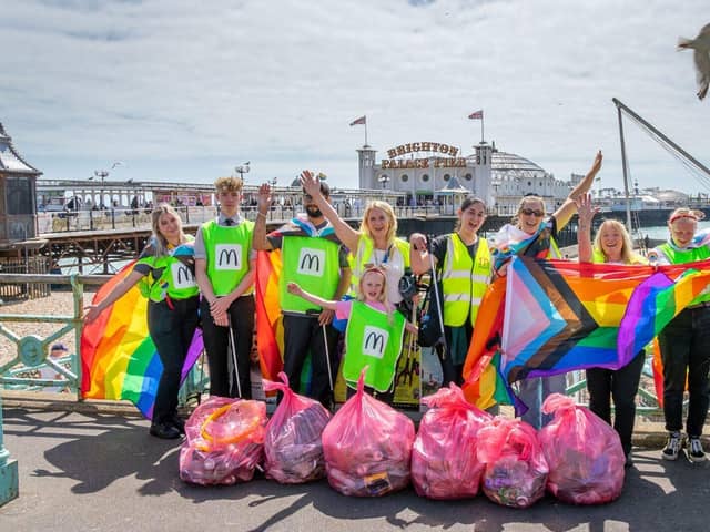 McDonald's team in Brighton litter picking in the community for Pride