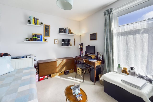 One of the bedrooms, currently used as a guest room/office space, in the property on sale on Londesborough Road, Southsea by Chinneck Shaw.