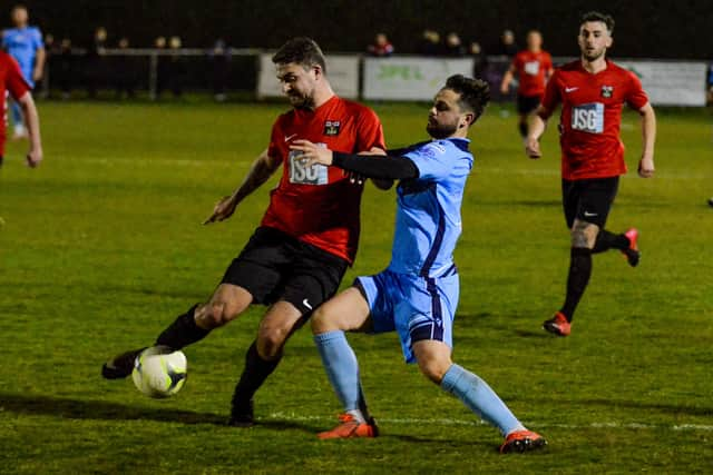 Fareham (red) v AFC Portcheste. Picture by Daniel Haswell