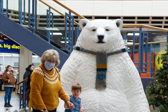Jane Ward with her granddaughter Martha, two, with the Polar Bear in Meridian Shopping Centre Havant 

Picture: Habibur Rahman