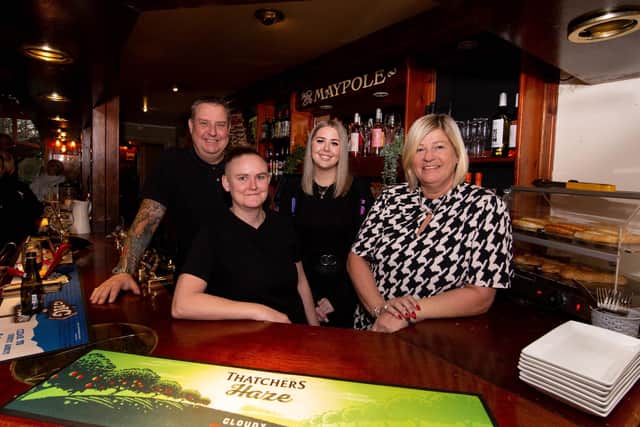 Landlord Jim Fear and his wife Julia Fear with their staff, Jaimee and Megan Ross at The Maypole, Hayling island
Picture: Habibur Rahman